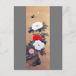 Carte Postale Papillon et fleur de pivoine, Watanabe Seitei