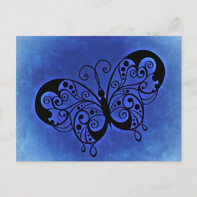 Carte Postale Papillon fantaisie sur un arrière - plan Denim ble (Devant)