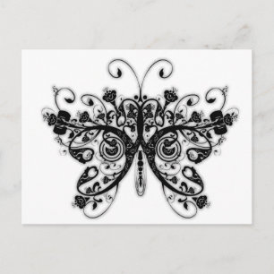 Carte Postale Papillon floral - Noir & Blanc