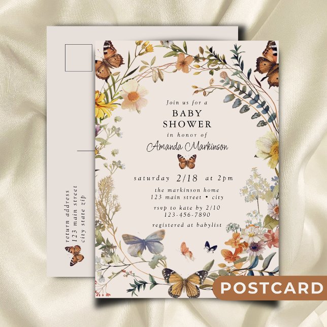 Carte Postale Papillon floral rustique Baby shower neutre genre (Créateur téléchargé)
