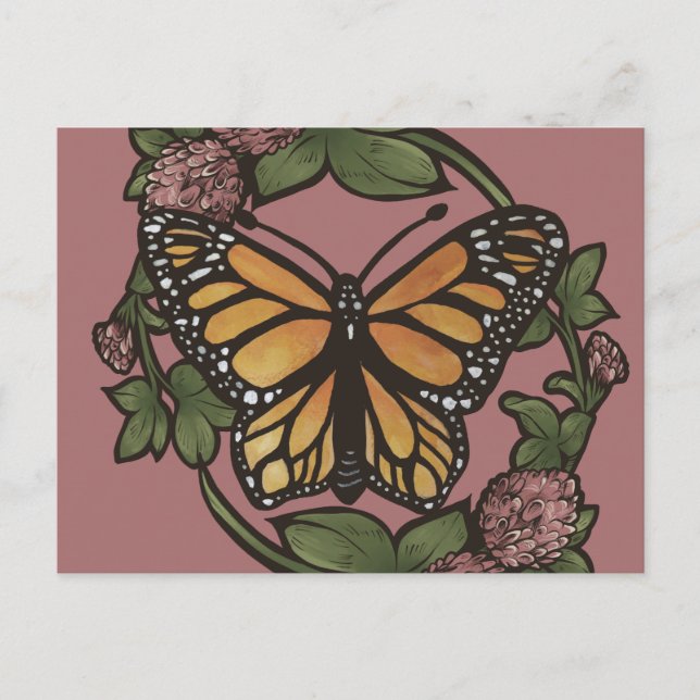 Carte Postale Papillon monarque et trèfle                       (Devant)