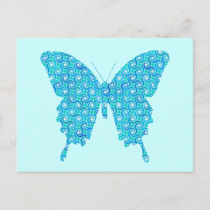 Carte Postale Papillon, motif en bleu, turquoise, blanc