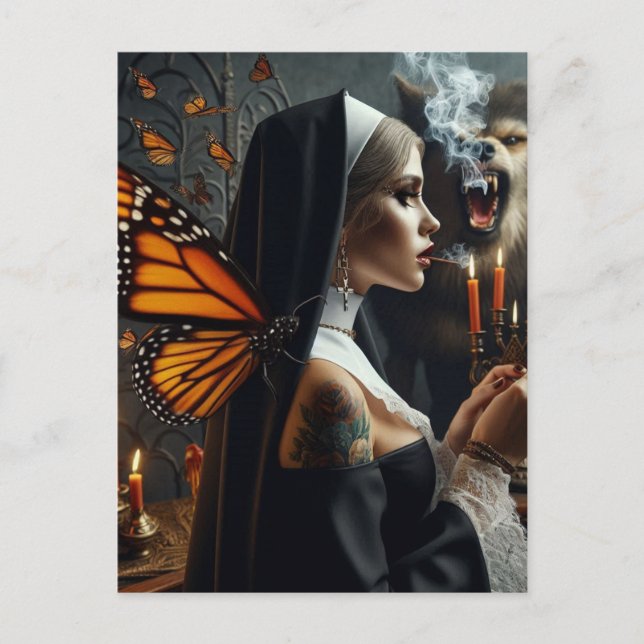 Carte Postale Papillon Nun Werewolf Horreur (Devant)