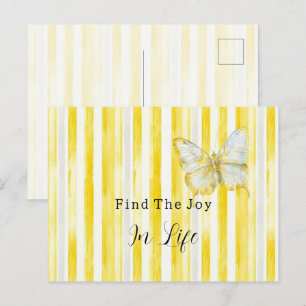 Carte Postale Papillon Rayures Blanches Jaune Citron Trouve Joie
