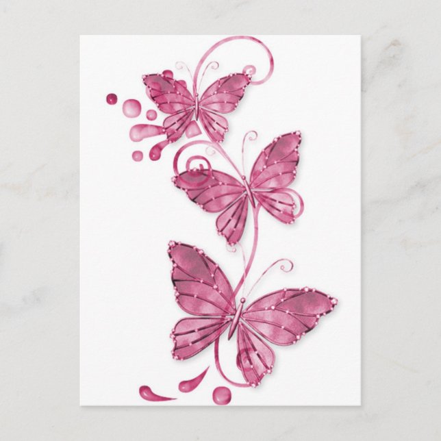 Carte Postale papillon rose (Devant)
