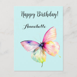 Carte Postale Papillon rose délicat dans les couleurs pastel arc