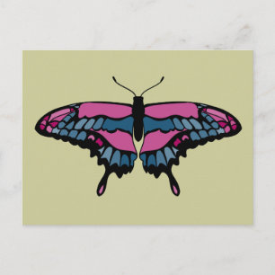 Carte postale Papillon rose et bleu