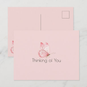Carte Postale Papillon Rose Pensant à toi