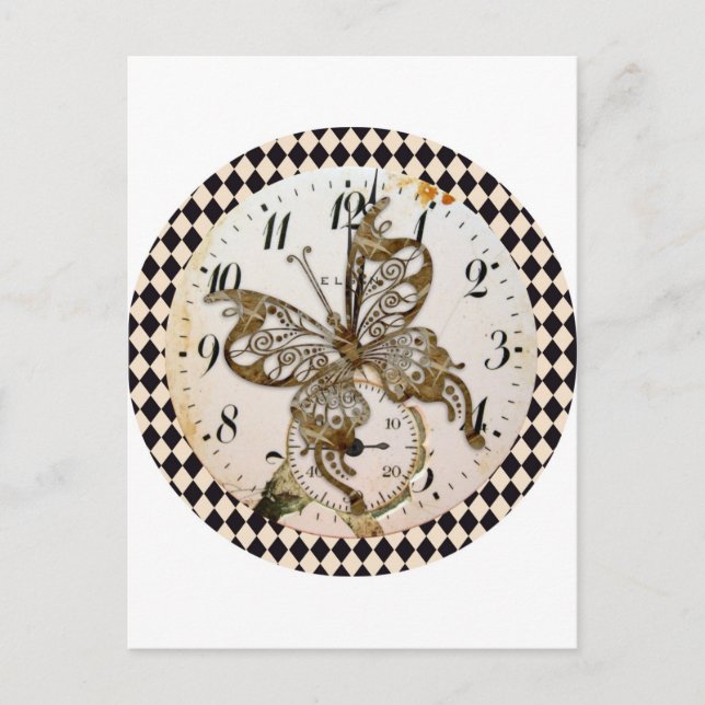 Carte Postale Papillon Steampunk Round (Devant)