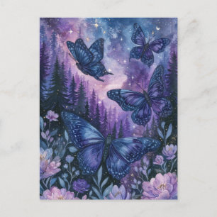 Carte Postale Papillon Violet dans le ciel nocturne de la forêt 