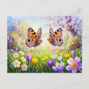 Carte Postale Papillons au-dessus d'un pré printanier en fleurs