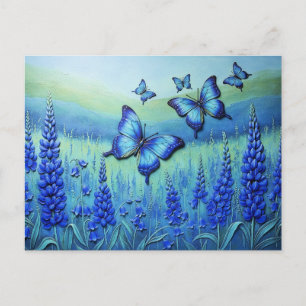 Carte Postale Papillons bleus avec des fleurs bleues,