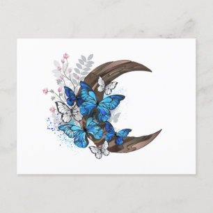 Carte Postale Papillons bleus sur croissant en bois