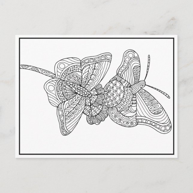 Carte postale Papillons - Carte de coloration (Devant)