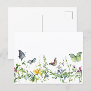 Carte Postale Papillons et fleurs