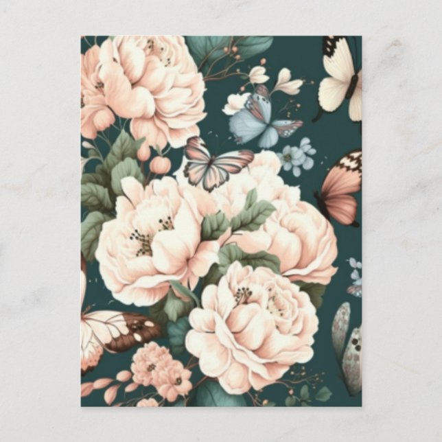 Carte Postale Papillons et fleurs (Devant)