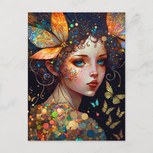 Carte Postale Papillons Fée Colorée Imaginaire Art