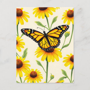 Carte Postale Papillons Monarques Motif Jaunes Marguerites