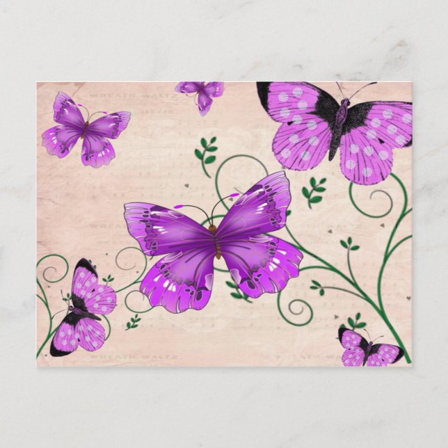Carte Postale Papillons Pastel Purple (Devant)