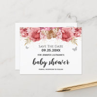 Papillons roses Baby shower floral Enregistrer la