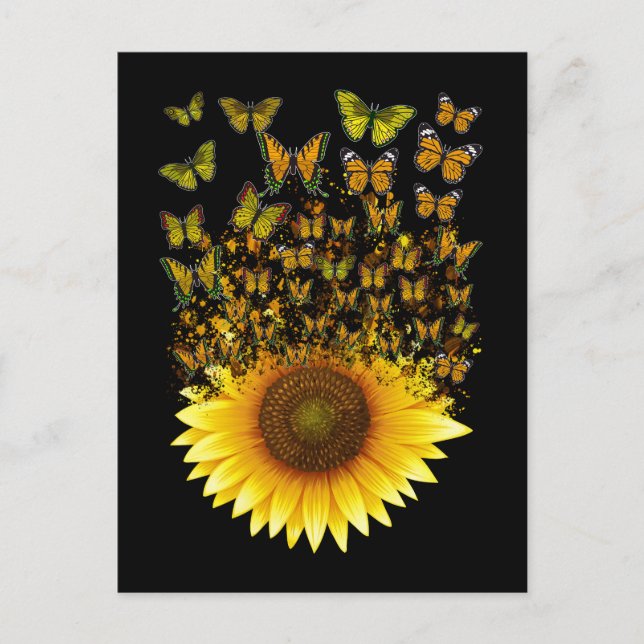 Carte Postale Papillons Tournesol Femmes Filles Papillon Floral (Devant)