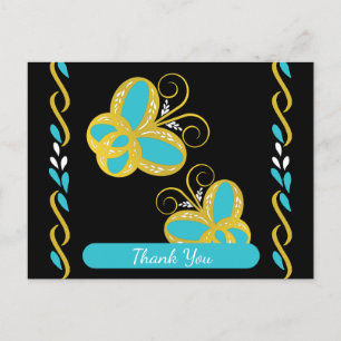 Carte Postale Papillons volants jaunes, bleus, blancs Merci