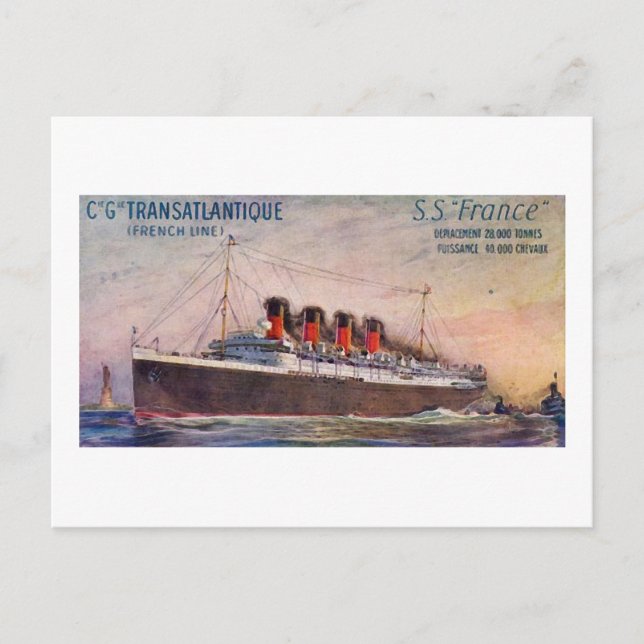 Carte Postale Paquebot S.S. France de collection à vapeur (Devant)
