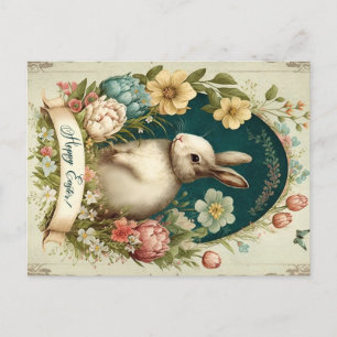 Carte Postale Pâques chanceux avec lapin Vintage et floral