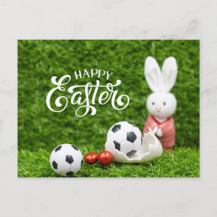 Carte Postale Pâques de football heureux avec balle de football 