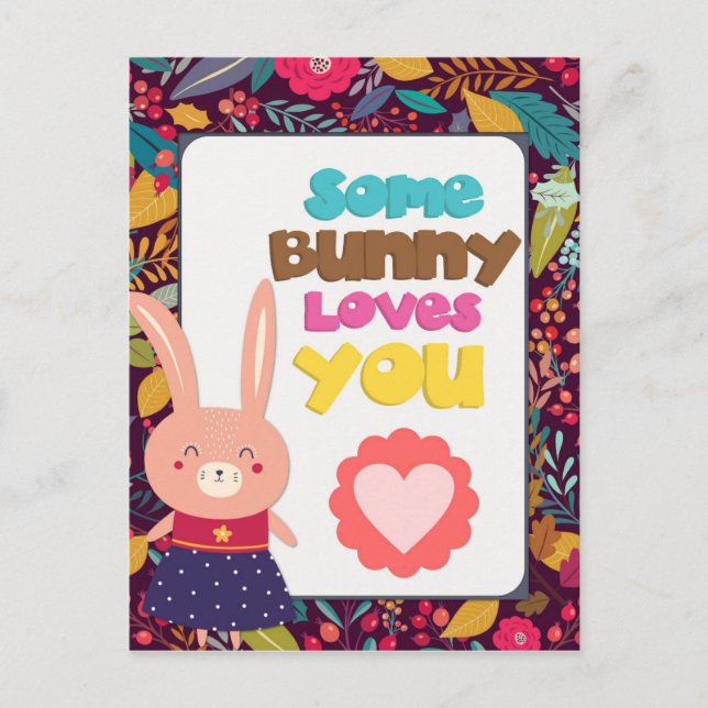 Carte Postale Pâques Mignonne Un Lapin T'Aime (Devant)