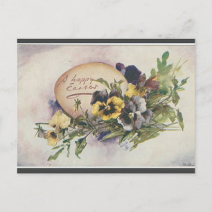 Carte Postale Pâques Œuf Vintage et Pensées