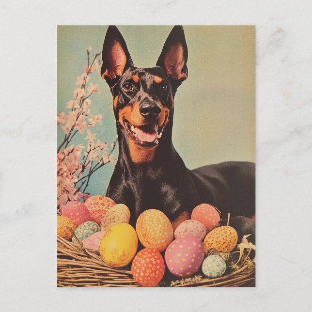 Carte Postale Pâques Vintages Dobermann (Devant)