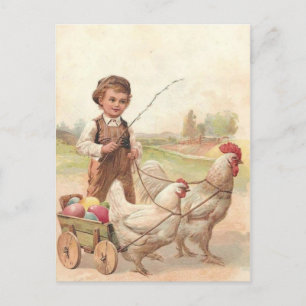 Carte Postale Pâques vintages poulets et petits garçons