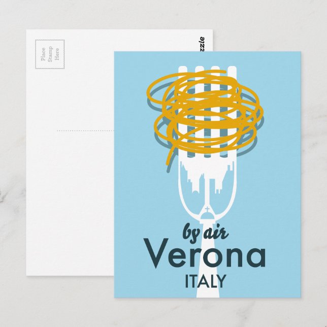 Carte Postale Par Air Vérone Italie poster de voyage rétro. (Devant / Derrière)