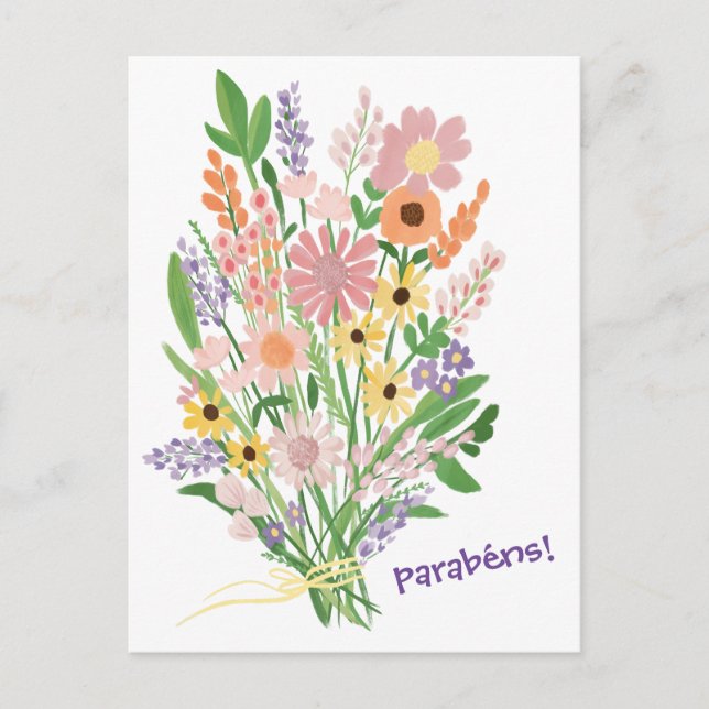 Carte Postale Parabens Fleurs Sauvages Peintes à la Gouache Féli (Devant)