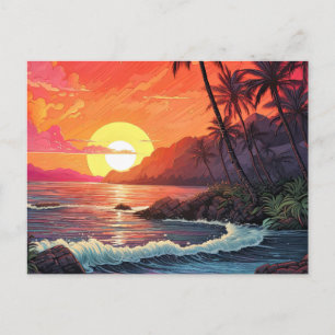 Carte Postale Paradis de l'île de la plage tropicale au coucher