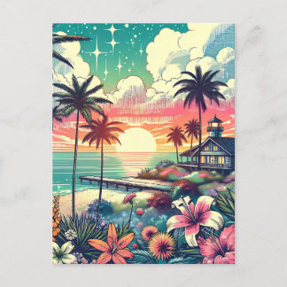Carte Postale Paradis rose et turquoise | Art de la plage