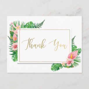 Carte Postale Paradis Tropical Flamingo Feuilles Or Merci
