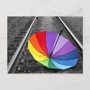 Carte Postale Parapluie Arc En Ciel Sur Les Traces De Train Cart