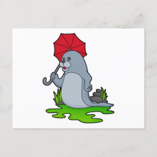 Carte Postale Parapluie de phoque pleuvant