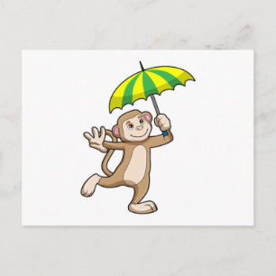Carte Postale Parapluie de pluie singe