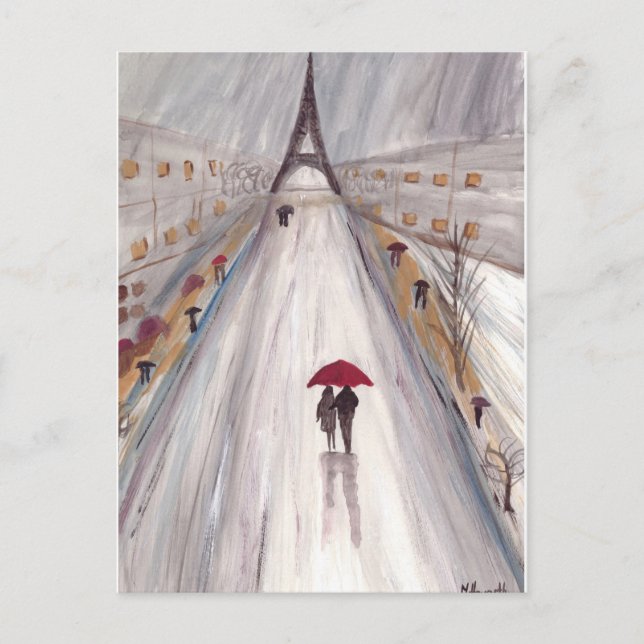 Carte Postale Parapluie rouge couple amour paris (Devant)