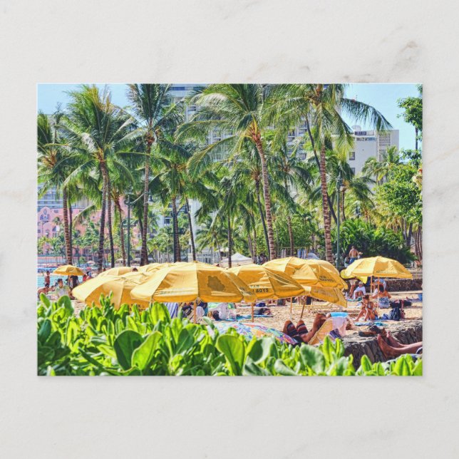 Carte Postale Parapluies jaunes sur la plage (Devant)