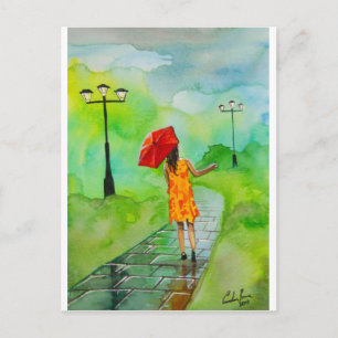 CARTE POSTALE PARAPLULA ROUGE
