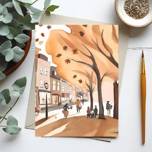 Carte Postale Parc de la ville d'automne   Aquarelle de feuillag