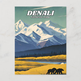 Carte Postale Parc national de Denali illustration rétro