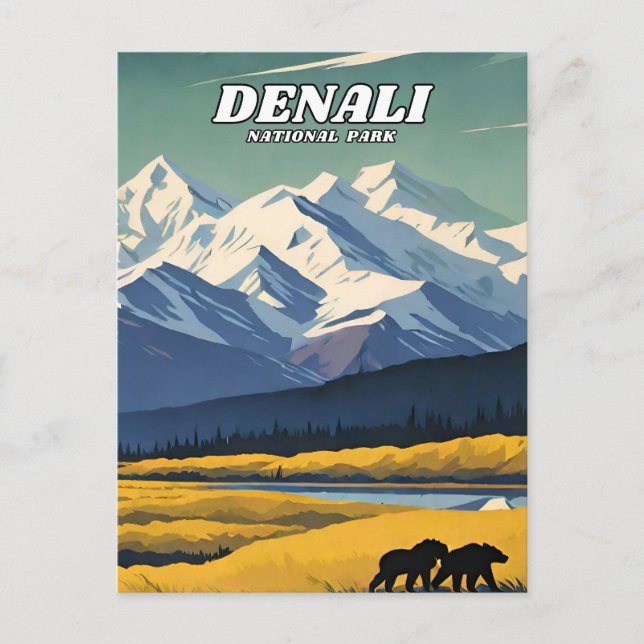 Carte Postale Parc national de Denali illustration rétro (Devant)