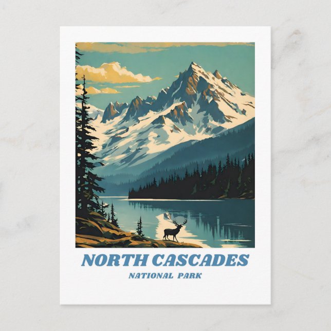 Carte Postale Parc national de North Cascades illustration retro (Devant)