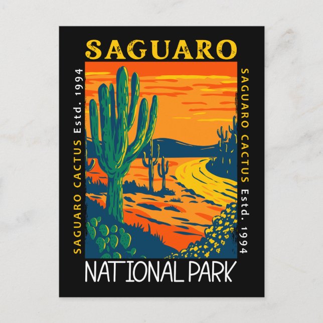 Carte Postale Parc national de Saguaro Arizona Vintage en détres (Devant)