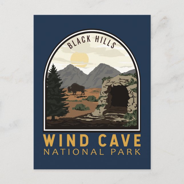 Carte Postale Parc national de Wind Cave Black Hills Emblem Vint (Devant)